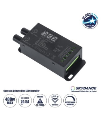 GloboStar® 73116 V1-B SKYDANCE DC RF 2.4Ghz Dimmer Constant Voltage Controller 1 Κανάλι DC 12-24V 1 x 20.5A 480W - Max 20.5A 480W - IP20 Μ9 x Π4 x Υ2.8cm - 5 Χρόνια Εγγύηση